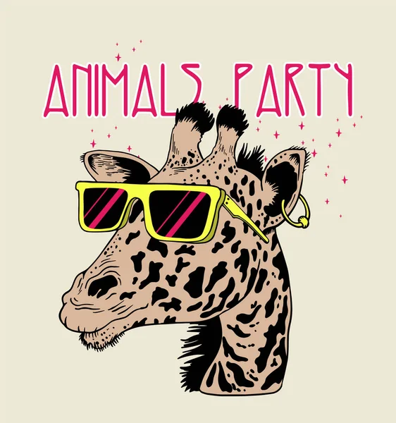 Dieren Feestje Giraffe Illustratie Dragen Party Bril — Stockvector