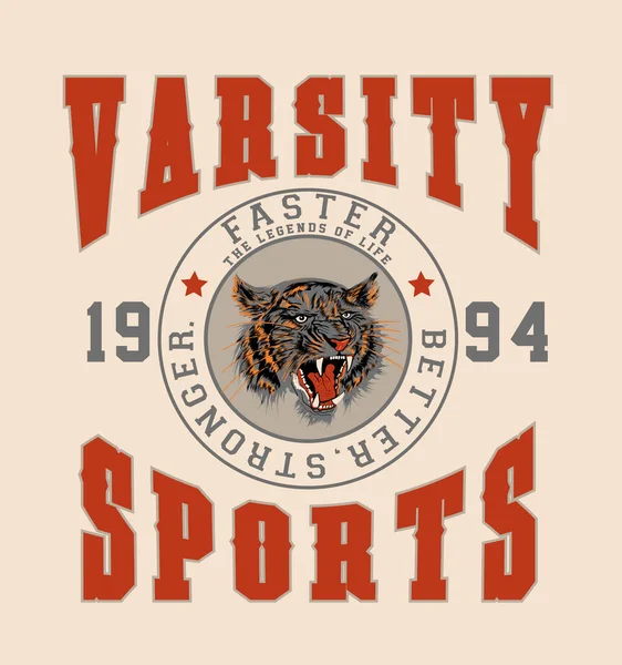 Varsity Sport Sterker Retro College Varsity Typografie California Slogan Print — Stockvector