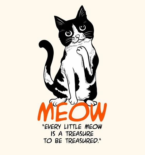 字体标语与可爱的猫插图 矢量图解 T恤打印图 — 图库矢量图片