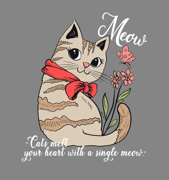 Hermoso Gato Lindo Para Camiseta Gráfica — Vector de stock