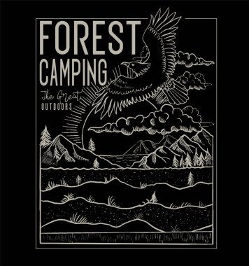 Orman kampı tarzı vintage bayrak, vektör illüstrasyonu