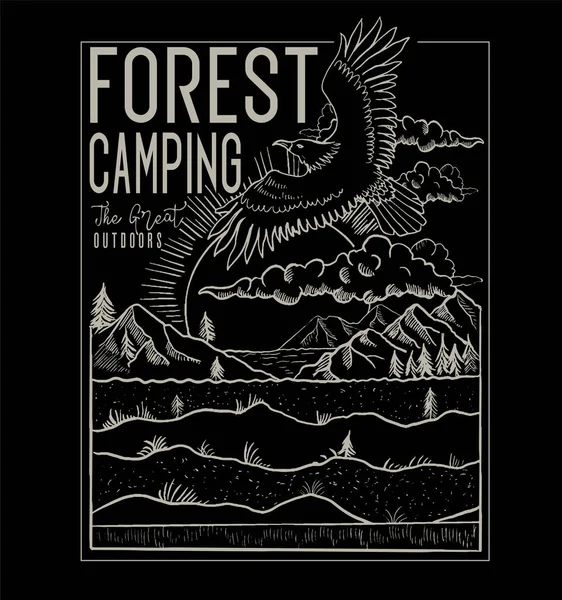 Forest Camping Stilvolle Vintage Banner Vektorillustration — Stockvektor
