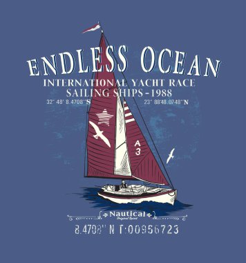 Üzerinde sonsuz okyanus yazan bir teknenin vektör çizimi 