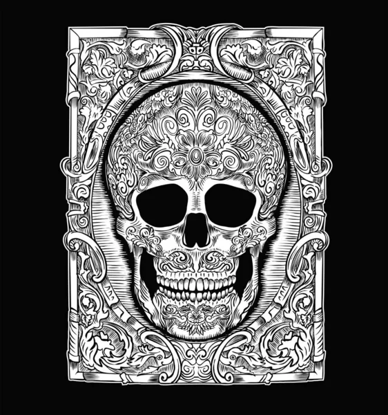 Totenkopf Mit Floralem Muster Vektorillustration — Stockvektor