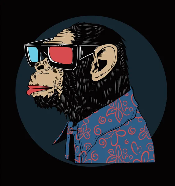 Vector Illustration Monkey Glasses — Stock Vector