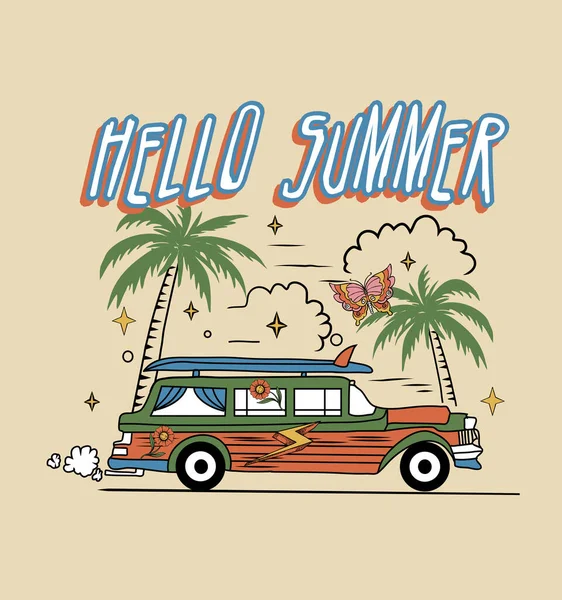 Olá Summer Vector Shirt Imprimível Parede Arte Gráfica Design Califórnia — Vetor de Stock