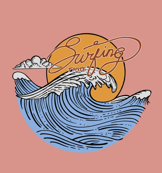 Ilustracja Surfingu Projekt Typograficzny Koszuli Odzieży Drukowanej — Wektor stockowy