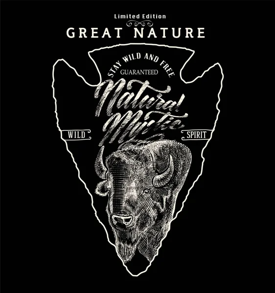 Old Label American Bison Vintage Style Prints Vector Design Shirts — Archivo Imágenes Vectoriales