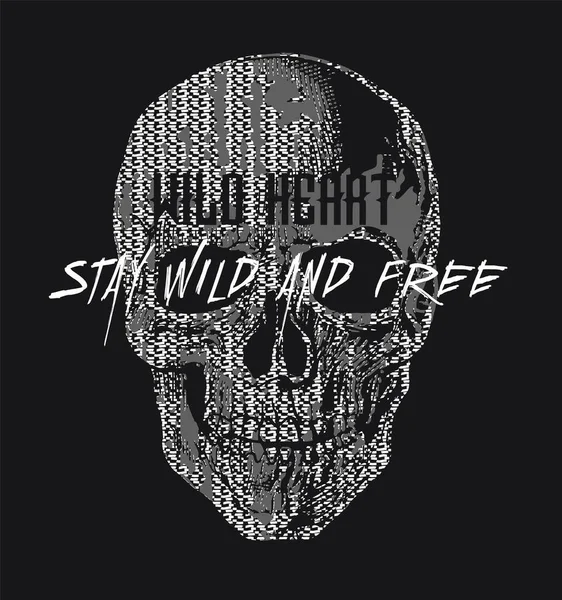 Stay Wild Free Slogan Print Skull Logo — Vector de stock