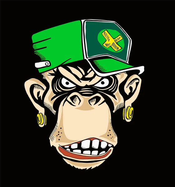 Monkey Stern Eyes Green Hat — Stock Vector