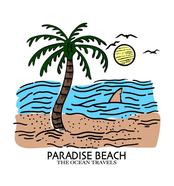 Beach Travel Hand Drawn Vector Illustration Isolated White Background Palm — ストックベクタ