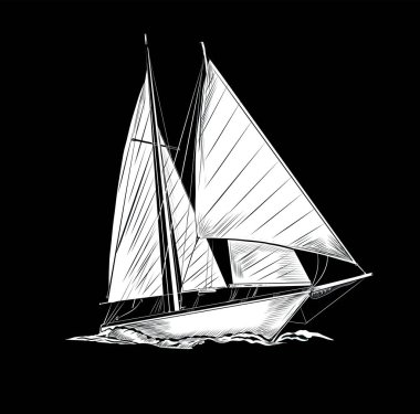 sailing boat on black background