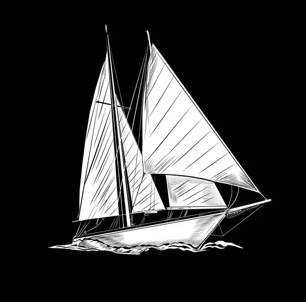 Sailing Boat Black Background — Stockvector