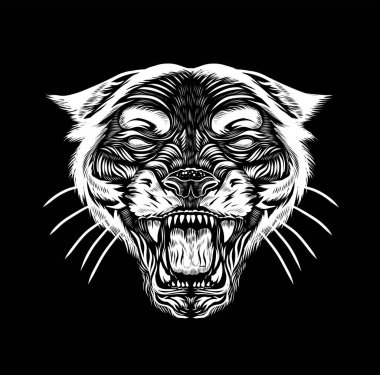 Kaplan suratlı dövme. Büyük kedi kafasının vektör çizimi. Kaplan baskısı