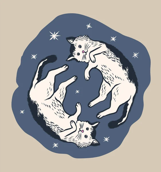 Иллюстрация Двух Кошек Свернувшихся Вместе — стоковый вектор