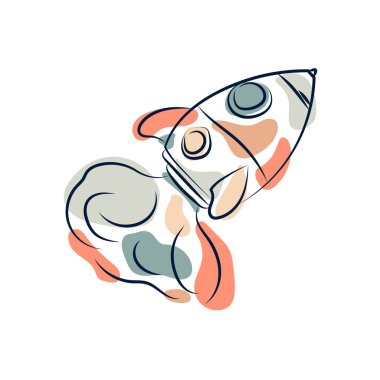 Çizgi sanat roketi tasarım şablonu çizim vektörü. Ortam sosyal çevrimiçi arkaplan pankartı için uygun