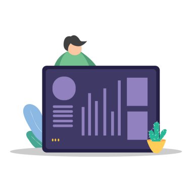 Dijital pazarlama kavramı. Düz Çizim. Yaratıcı İniş Sayfası. Şirket işi. Sosyal medya interneti. Takım Çalışması İletişim.