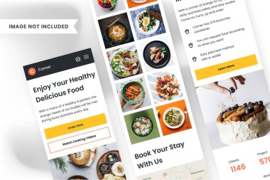 Elegant responsive food delivery app ui design template vector. Suitable for content mobile and landing page developer
