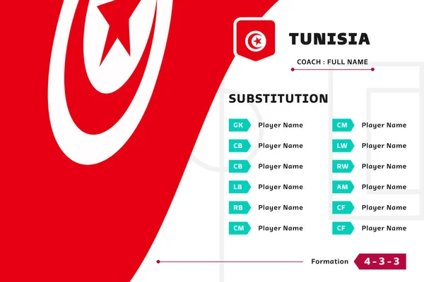 Substitution Line Joueurs Football Coupe Monde Tunisie 2022 Convient Pour — Image vectorielle