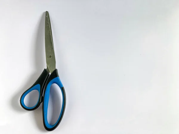 Blue Black Scissors Isolated Grey Background Copy Space — Foto Stock