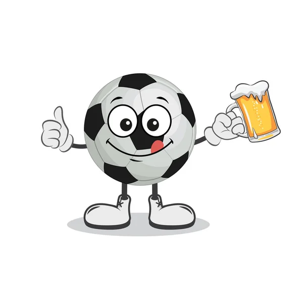 Illustration Cartoon Character Football Thumbs Holding Glass Beer — Wektor stockowy