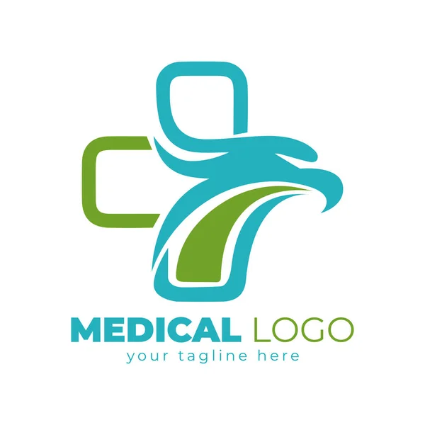 Green Eagle Head Medical Health Logo Design Inspiration Cross Medical — Stock Vector