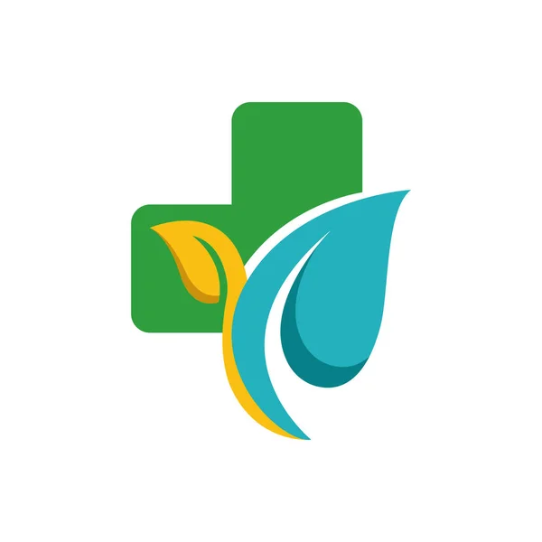 Cross Sign Medical Logo Health Leaf Symbol Pharmacy Icon Health — 스톡 벡터