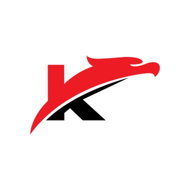 K Harfi Kartal Logosu, K harfi baş harfi kırmızı ve siyah logo, Kartal Başı Baş harfleri K Logosu