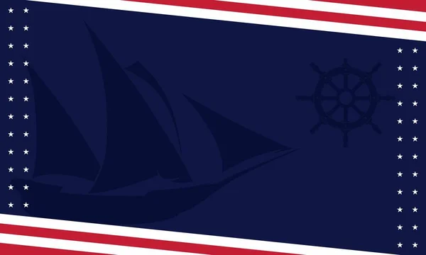 Amerikan Bayrak Renkleri Yelkenli Gemi Direksiyonun Silueti Olan Columbus Günü — Stok Vektör
