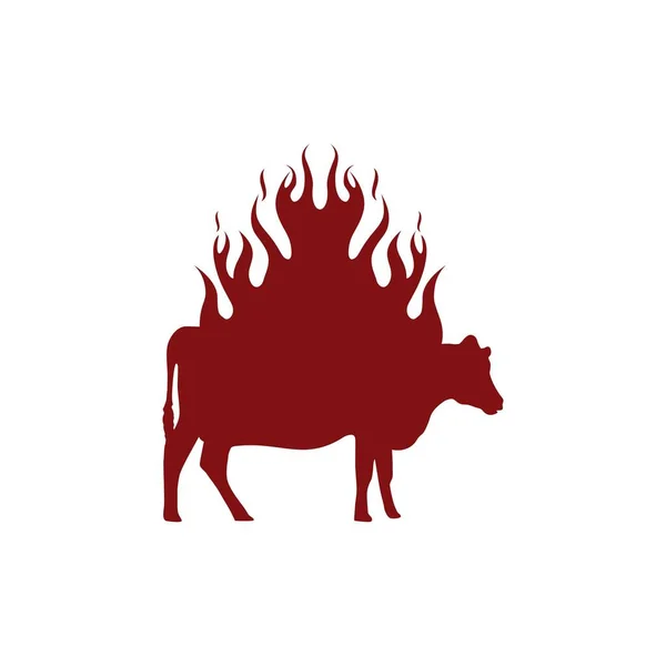 Beef Angus Cow Fire Flame Silhouette Vintage Bbq Barbecue Logo — Stock Vector