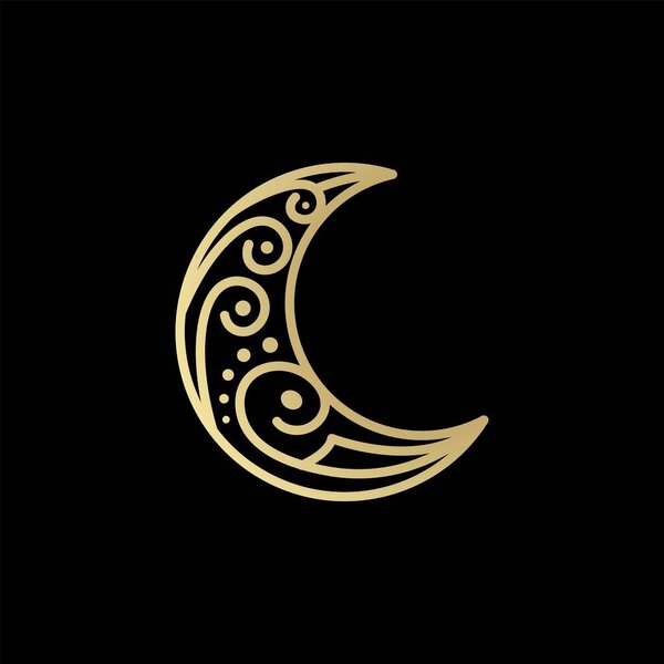 Золотой полумесяц с логотипом азиатского этноса Батик Мотиф