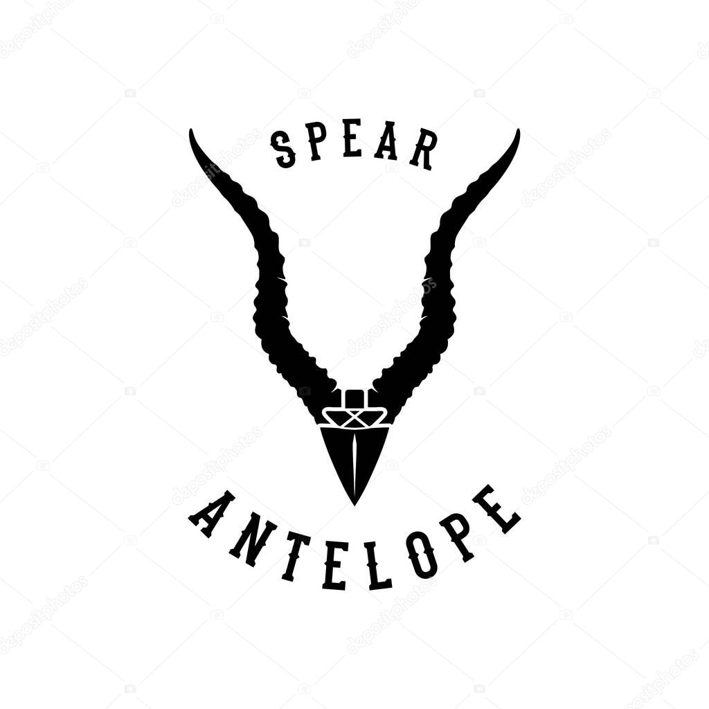 Spear head And Antelope Horn Antler Stag For Hunting Vintage Logo Design