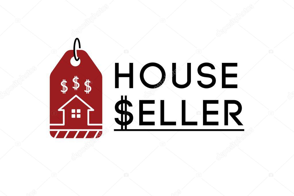 Tag Label Sale Price with House Home and dollar icon for Rent Buy Sell Apartment Real Estate Home logo design
