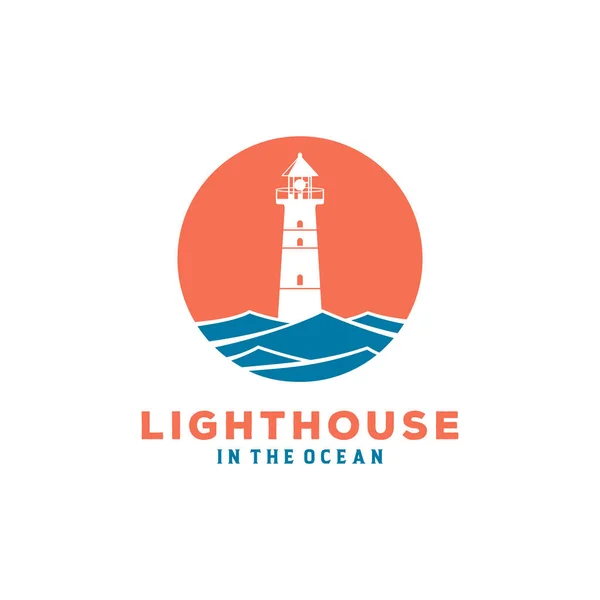 Lighthouse Searchlight Beacon Tower Island Beach Logo Design Inspiration — Stock vektor