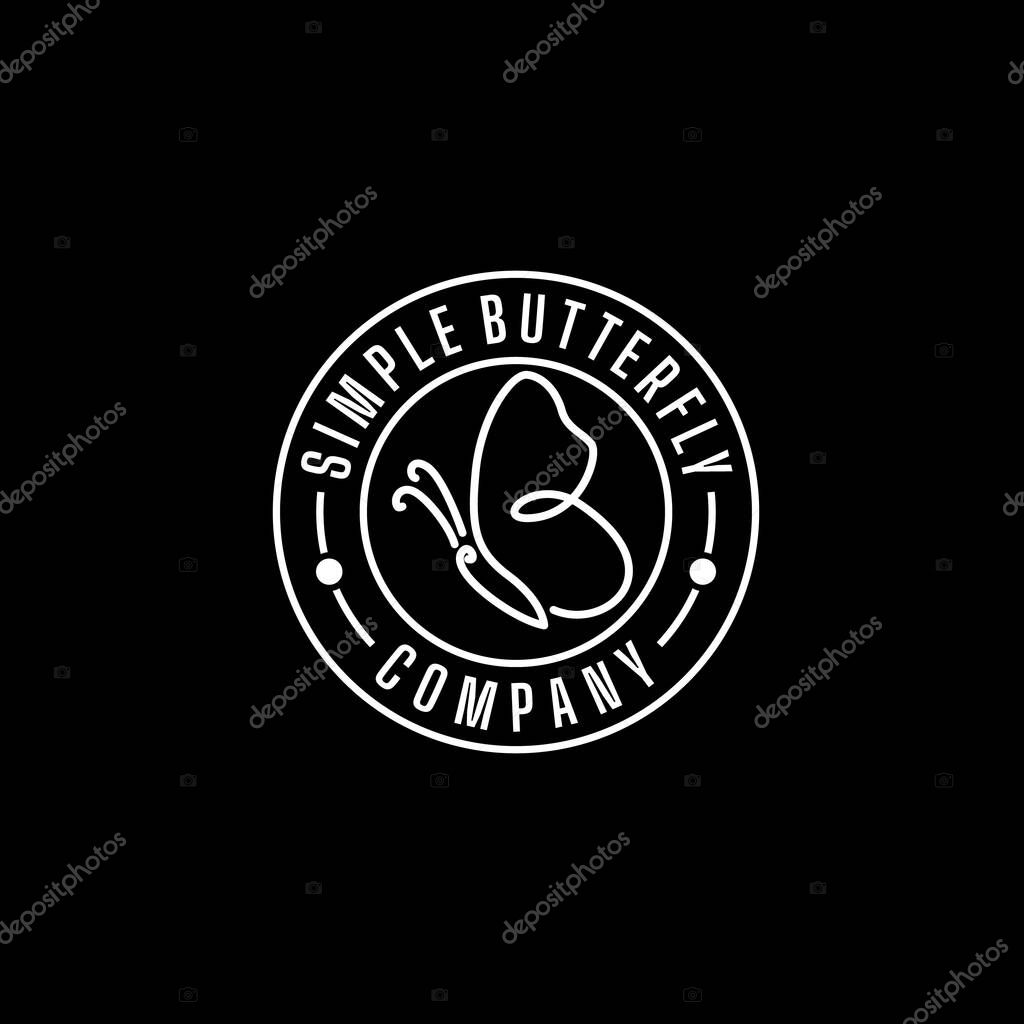 Beauty Butterfly Stamp Logo with minimalist line art monoline style