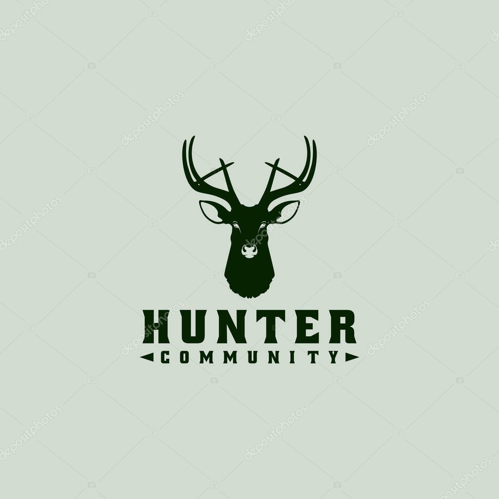 Buck Stag Deer Reindeer Elk Antler Head Hunting logo design