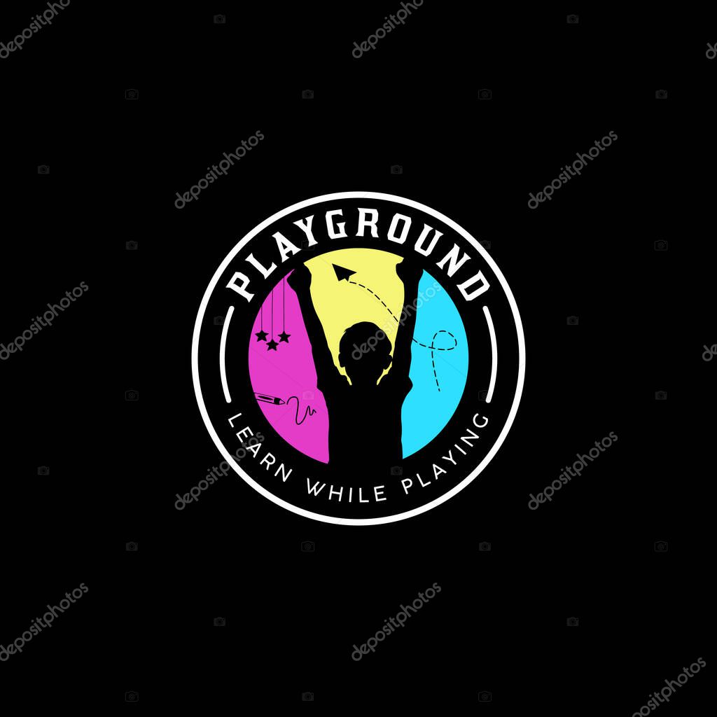 Colorful Playground kindergarten  Label logo design