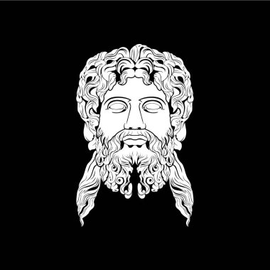 Antik Yunan Tanrısı Heykel Filozof Suratı Zeus Triton Neptün gibi Sakal ve Bıyık logosu tasarımı