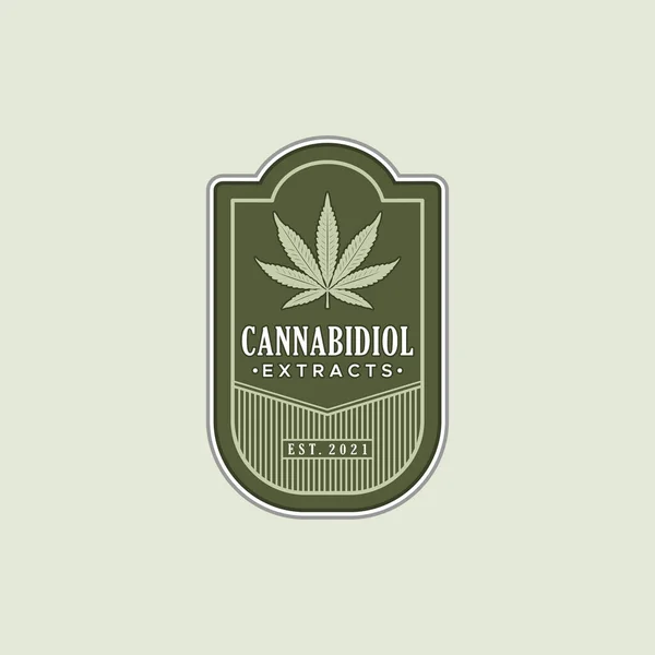 Vintage Cbd Cannabis Marijuana Φύλλο Logo Διάνυσμα Σχεδιασμού — Διανυσματικό Αρχείο