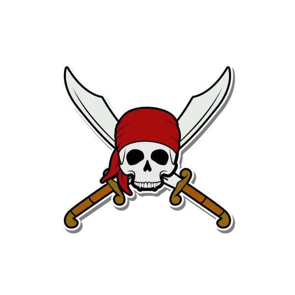 带十字剑的海盗骷髅复古船水手标志设计灵感 — 图库矢量图片