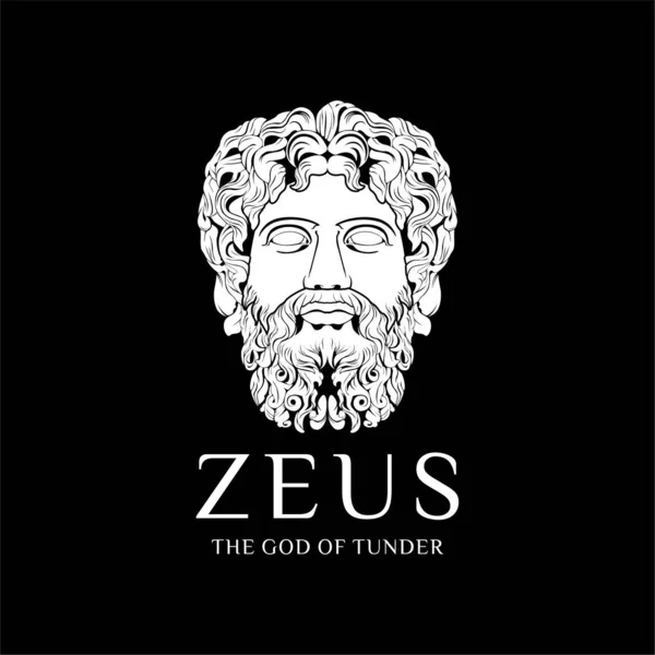 Zeus Face Vector Ancient Greek Godlike Old Man Statue Beard — Stock Vector