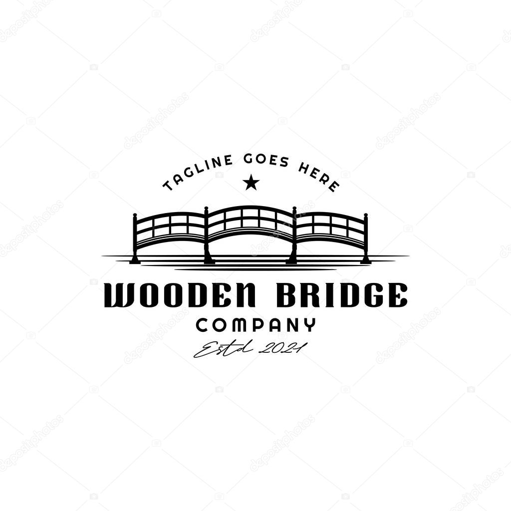 Wooden Bridge and River Landscape silhouette view logo design