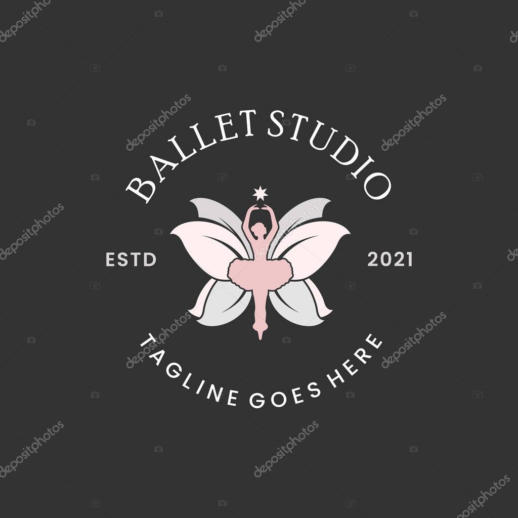 Ballet Studio Logo Design, Ballerina Dancing Vector Design Inspiration