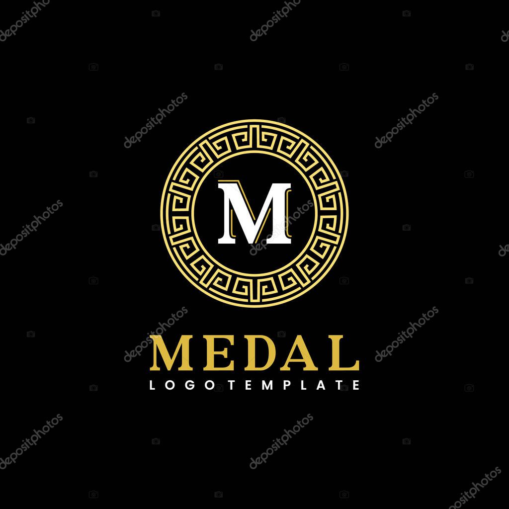 Ancient Greek Circle Border Frame, With Letter M logo Design