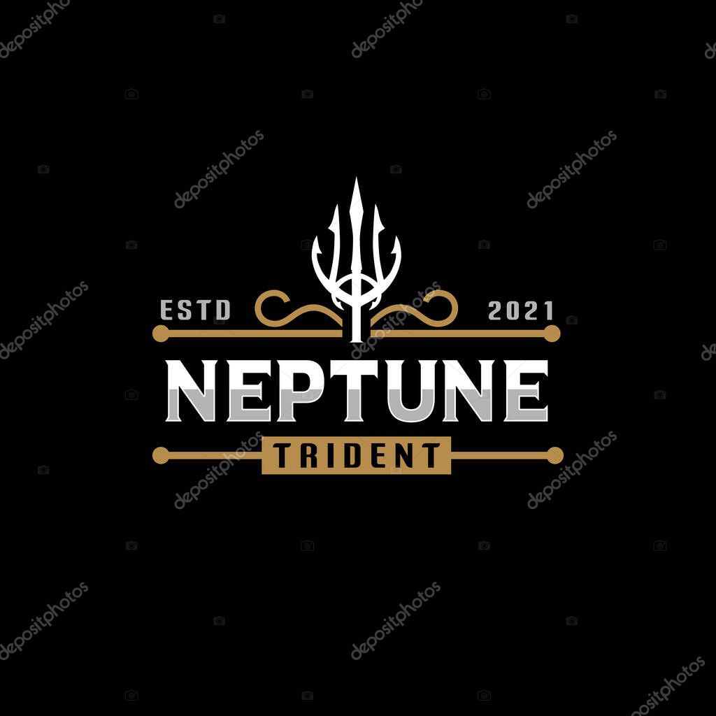 Trident Spear of Neptune Poseidon God Triton King logo design