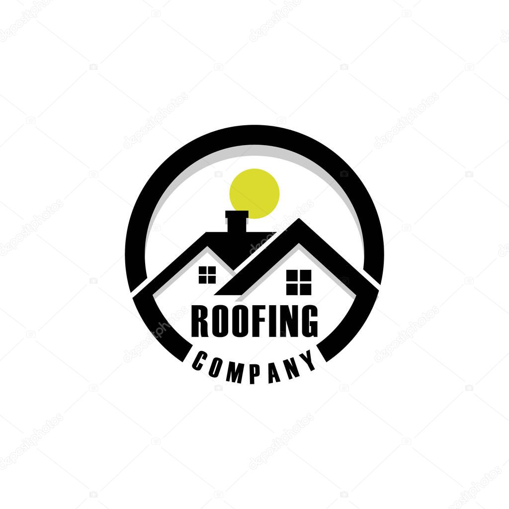 Home House Roof Roofing Construction Company With Sun logo design