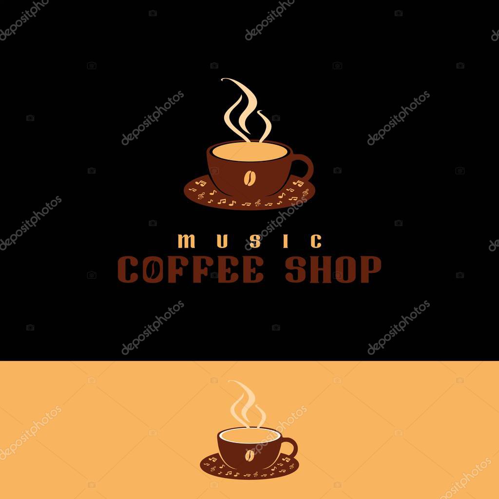 Hot Coffee Cup Music Logo With Coffee Bean Icon And Music Note