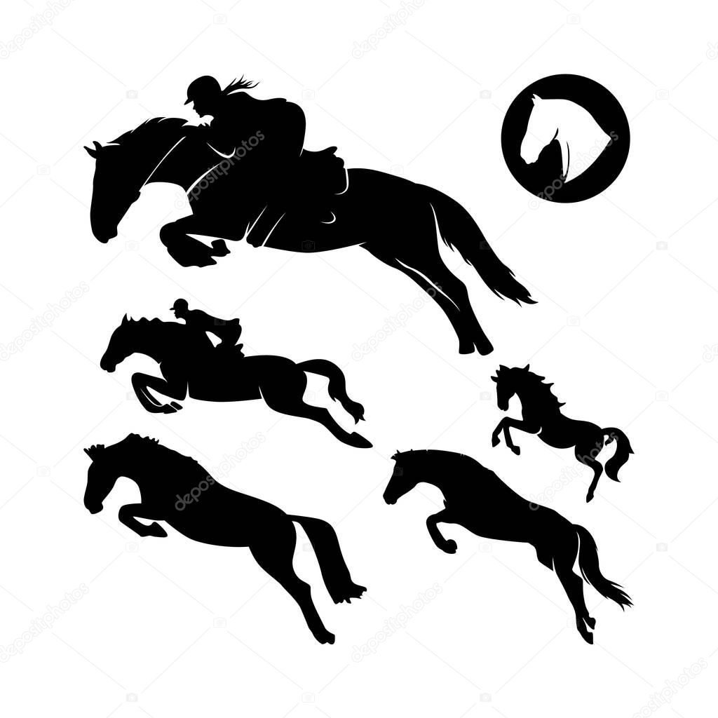 Jumping Horse Equine Silhouette, Racing Horse Collection Vector Design Inspiration