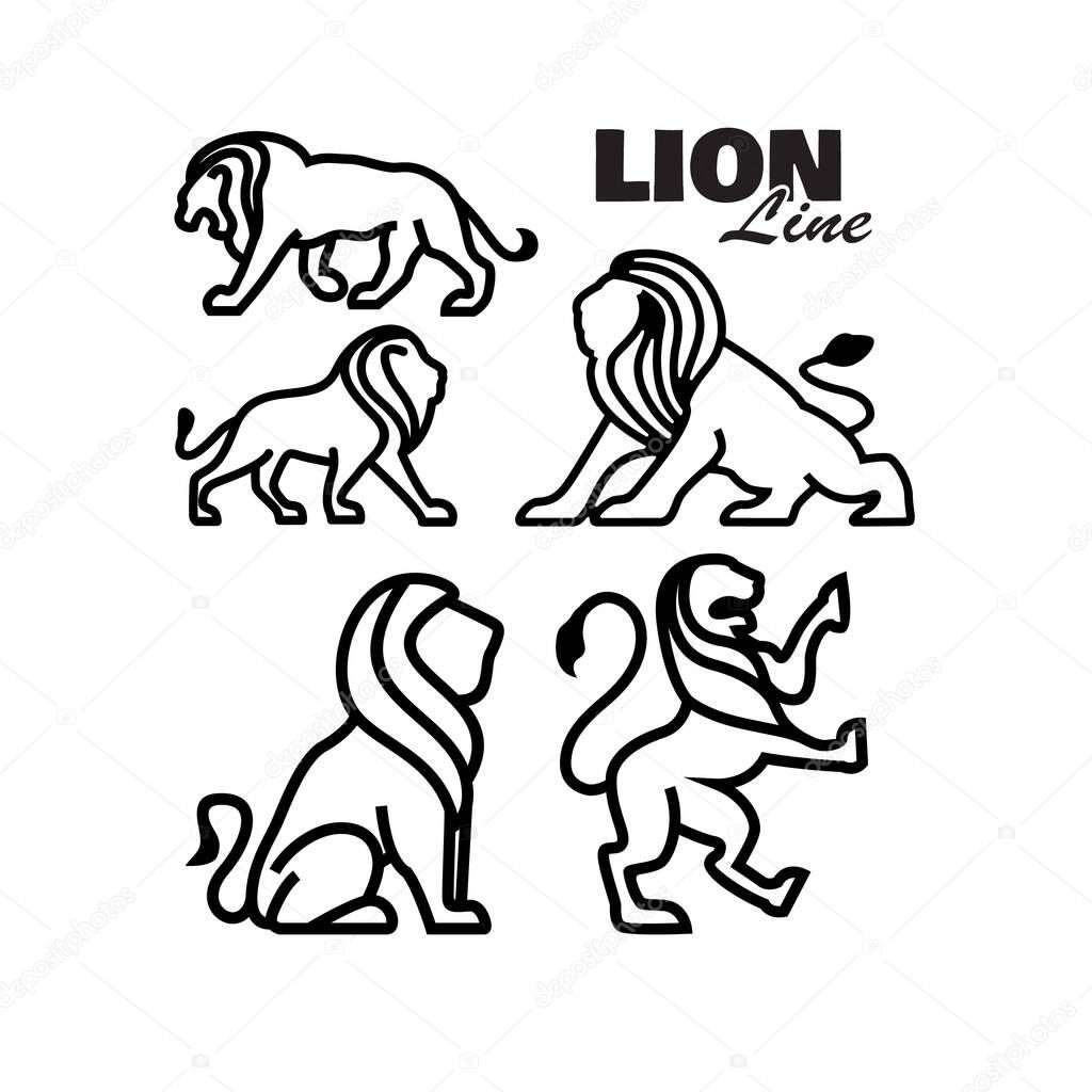 Line Art Lion Leo Logo Collection Set Vector