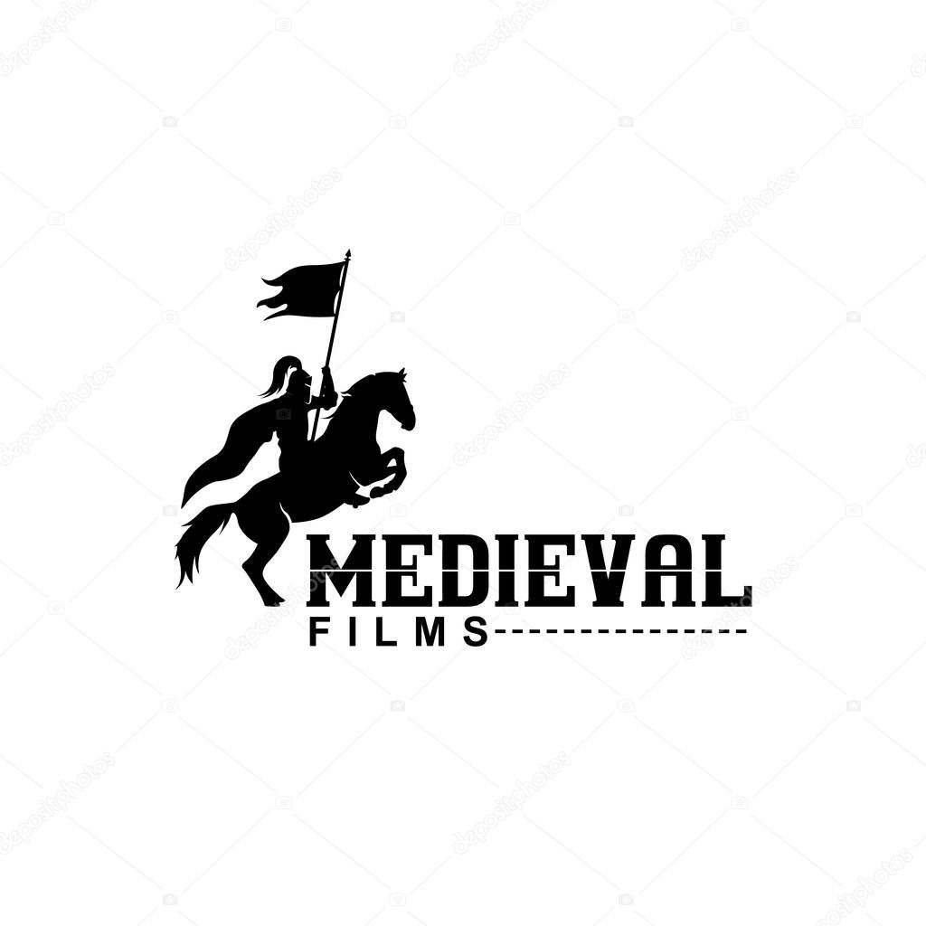 Horseback Knight Silhouette, Horse Warrior Paladin Medieval logo design